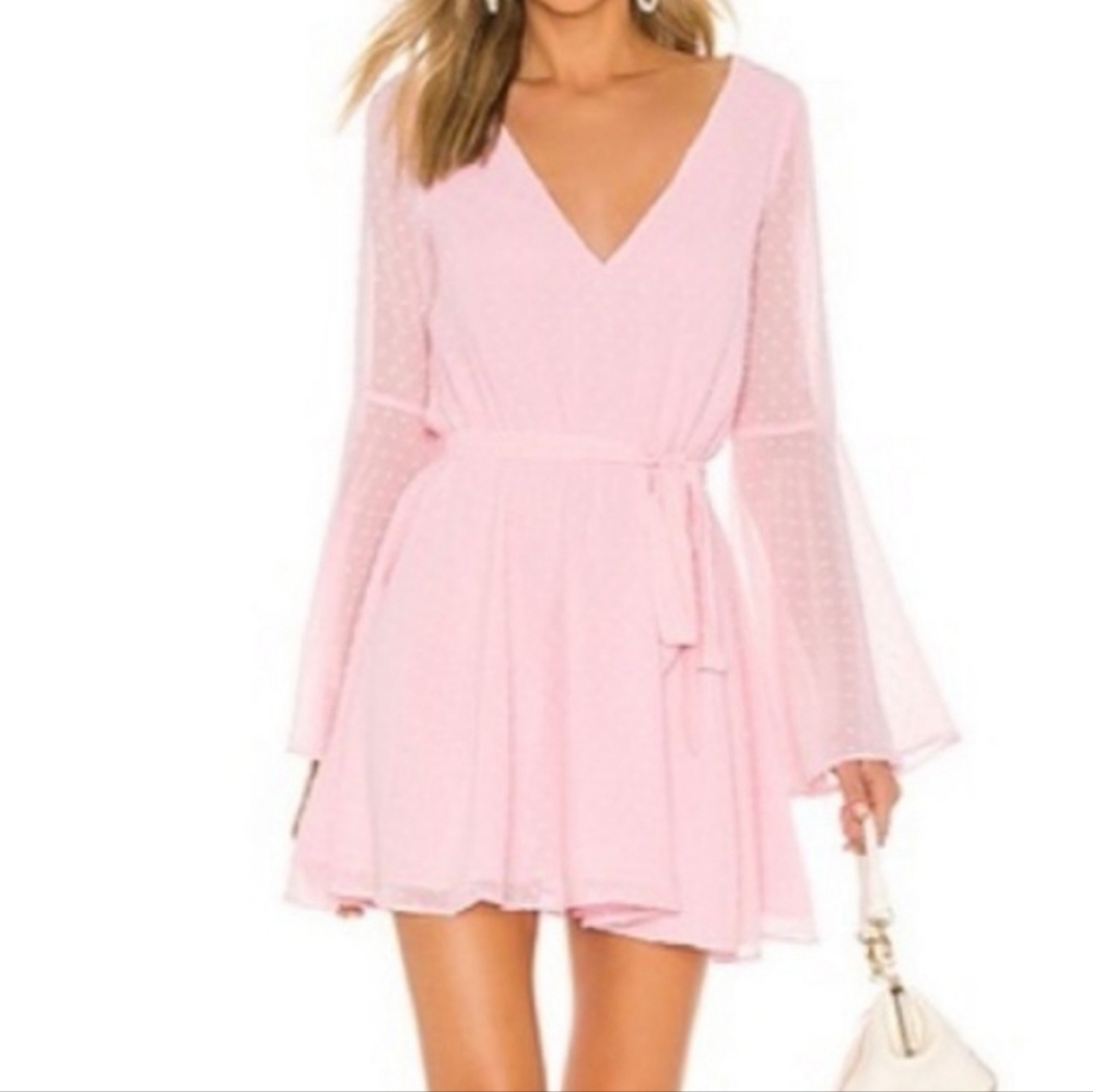 Lovers + Friends Pink Chiffon Bell Sleeve Mini Dress Size Small